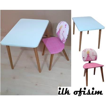 Prenses Çocuk Ders Çalışma oyun Faliyet Masa Takımı Ahşap Gürgen @Depolife İlk ofisim serisi