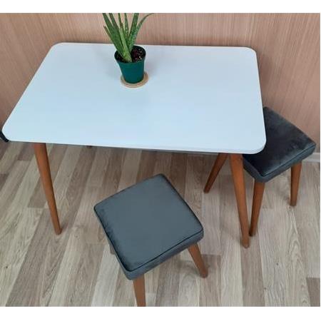 Ahşap Ayaklı Mutfak Yemek Masası 60x90 cm Gürgen Masif Ayak Beyaz